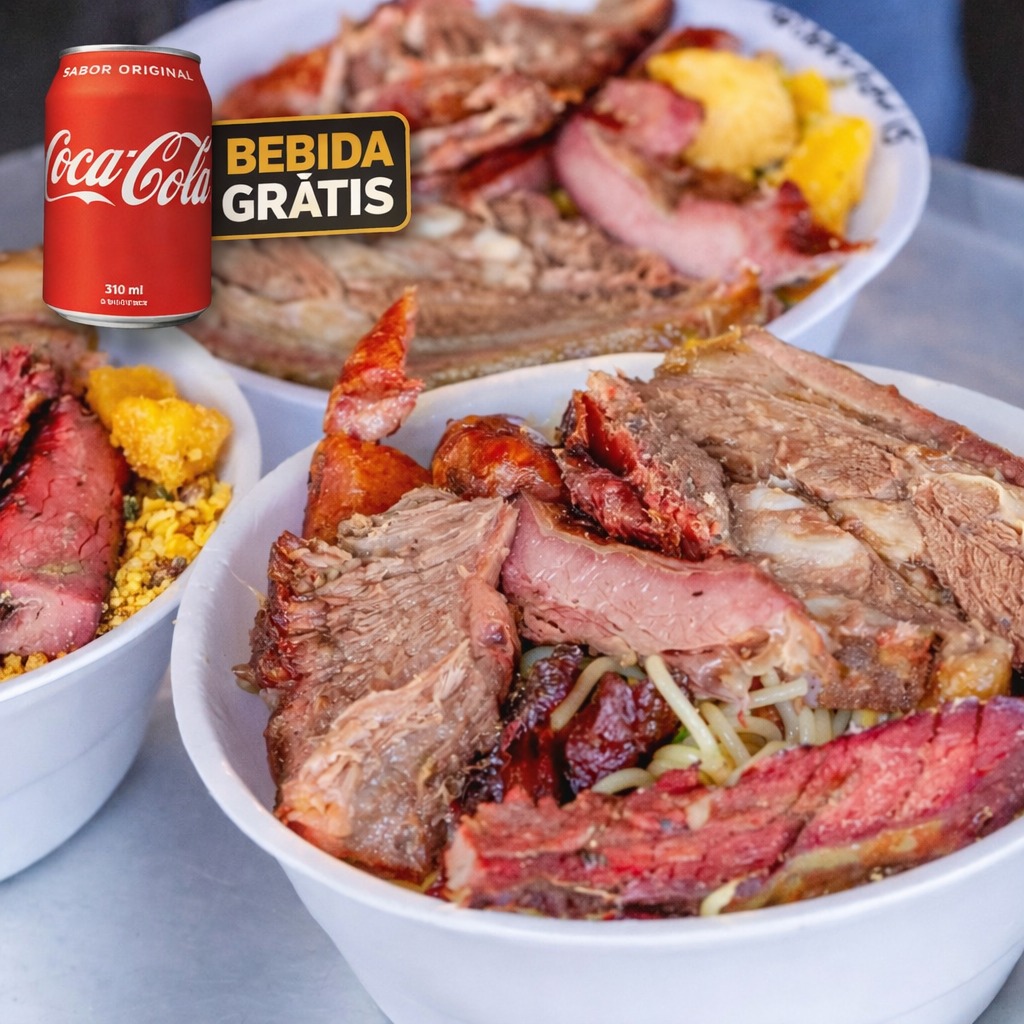 Marmitex Grande Com Churrasco + Coca Lata 350ml Grátis